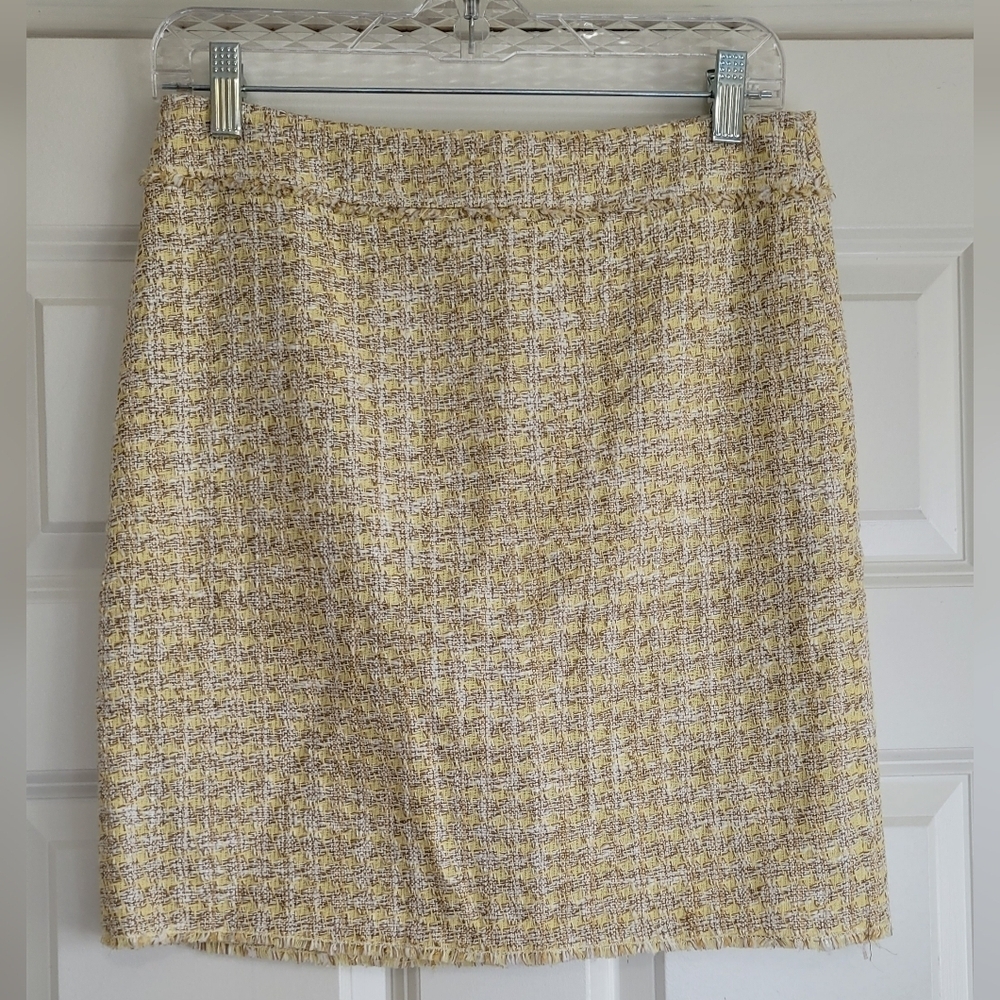 Ann Taylor Yellow Cream & Gold Tweed Shimmer Pencil Skirt - Size 6P (Petite)